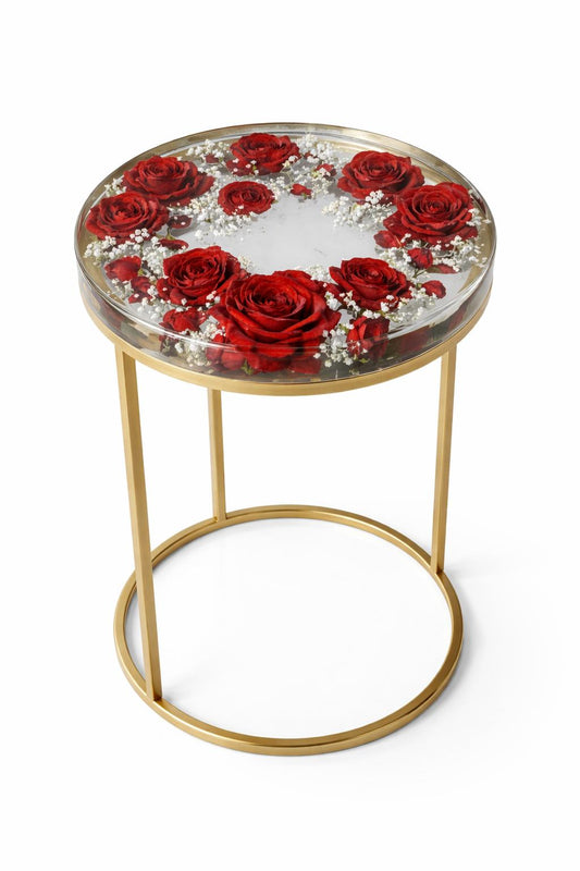 Mesa lateral de luxo "Amor Eterno" – Rosas vermelhas verdadeiras em resina de cristal image 2