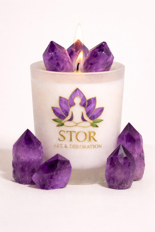 Exklusive Amethyst Kristall-Kerze – Spiritualität, Schutz & Innere Ruh