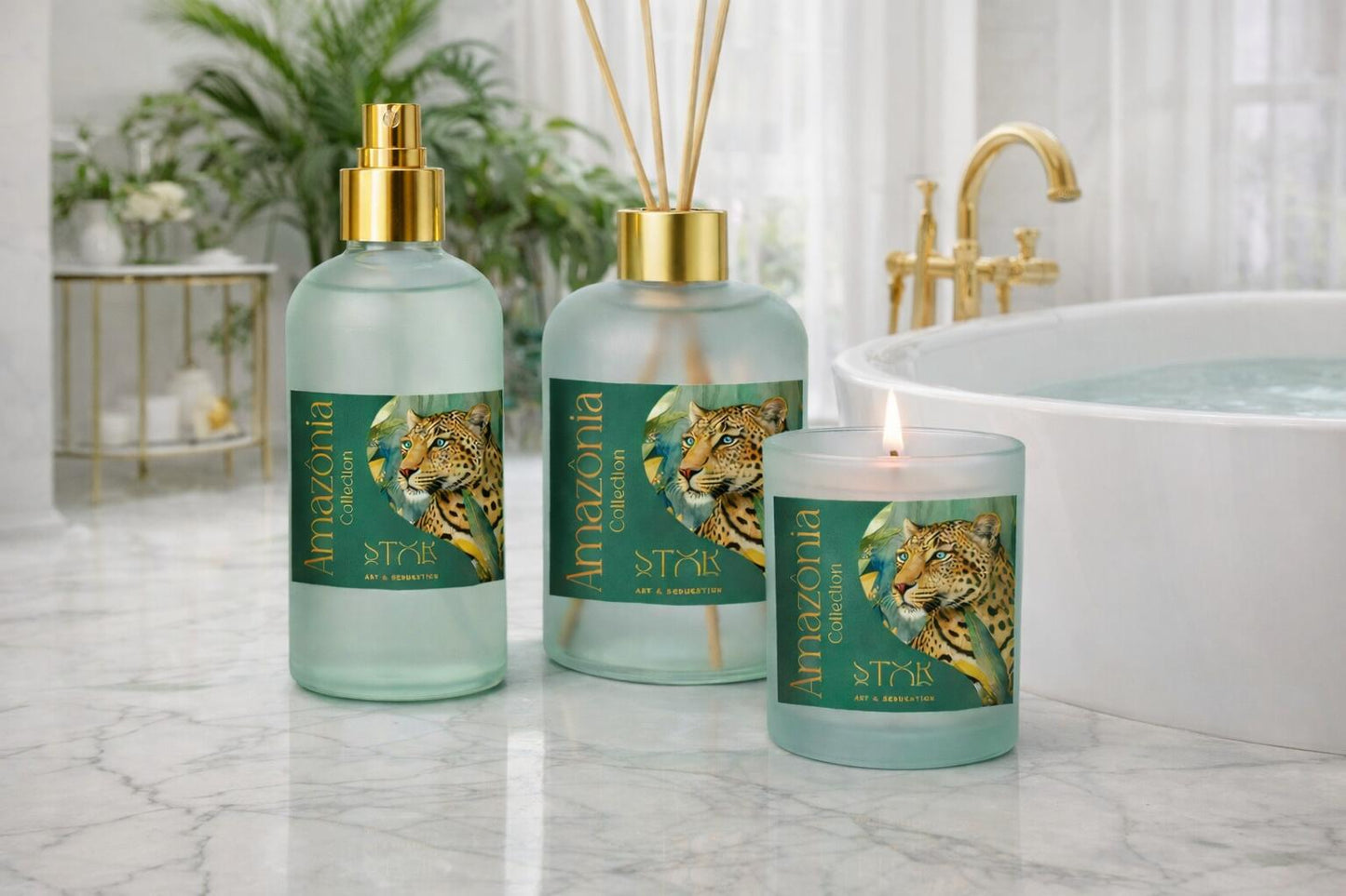 Kit Difusor de Ambiente de Luxo "Coleção Amazonas" – Fragrâncias Exóticas e Design Tropical